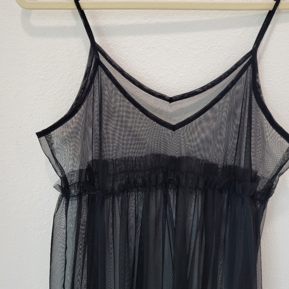 NWT Friful Black Sheer Tulle Tiered Maxi Dress Spaghetti Strap Women’s M - Picture 4 of 5